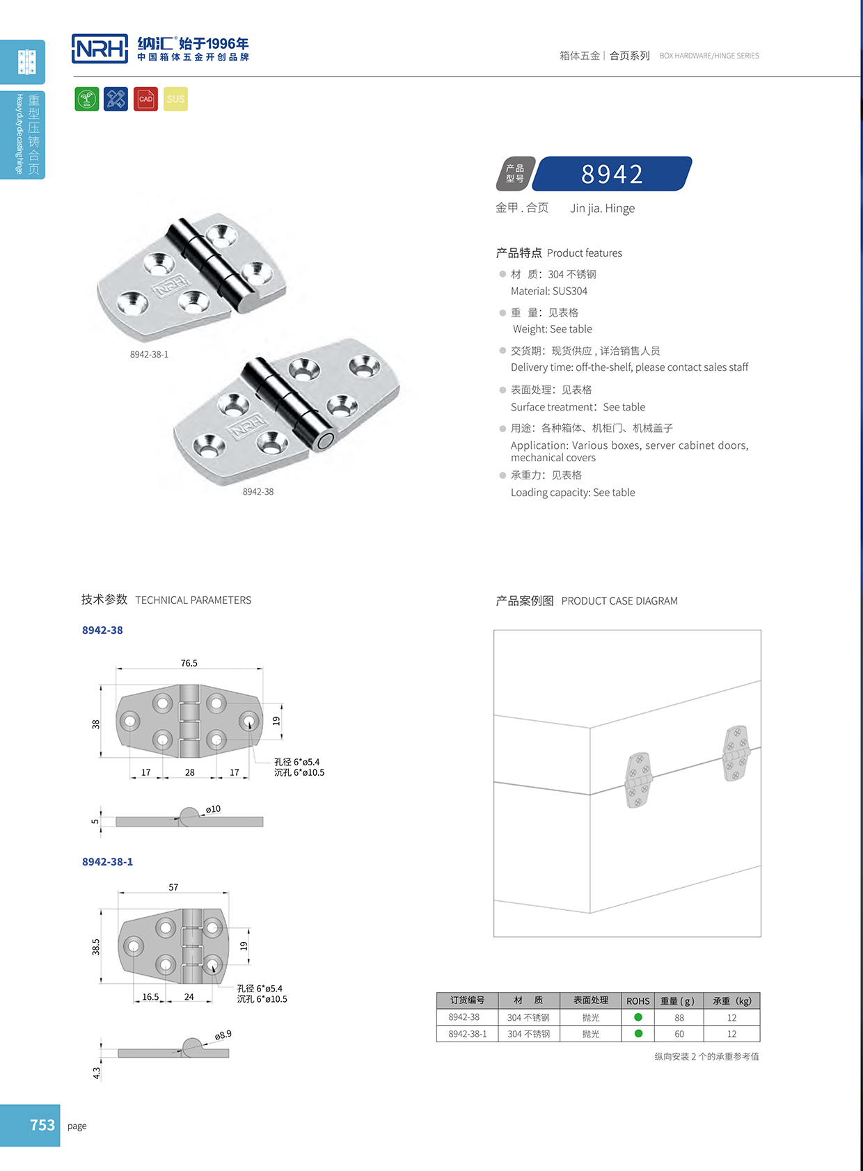 91免费视频观看/NRH 8942-38 五金工业铰链